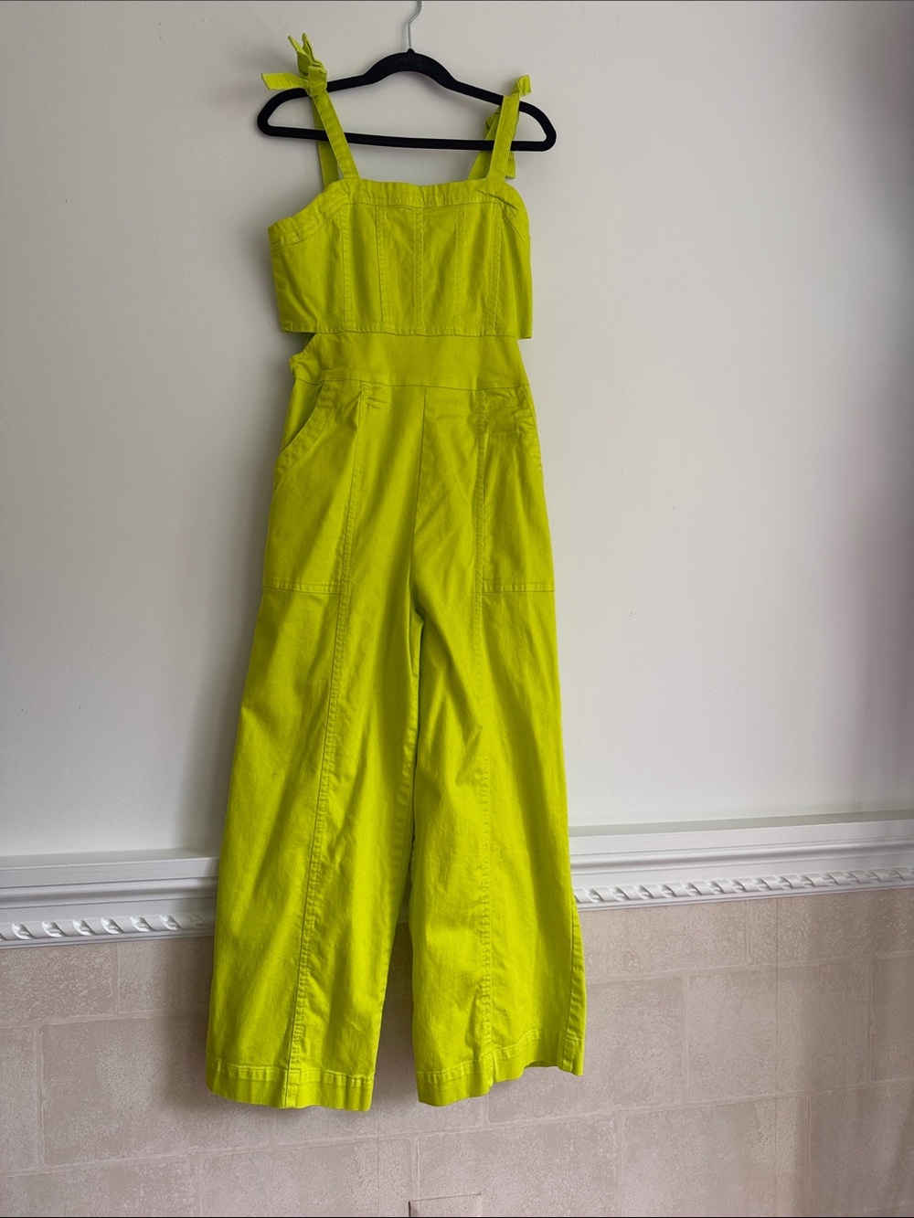High-Waist Wide Leg Jumpsuit in Neon Yellow